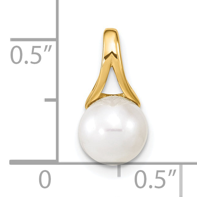 14K Gelbgold 14K 7-8mm Weiß Süßwasser Zuchtperle Poliert Anhänger