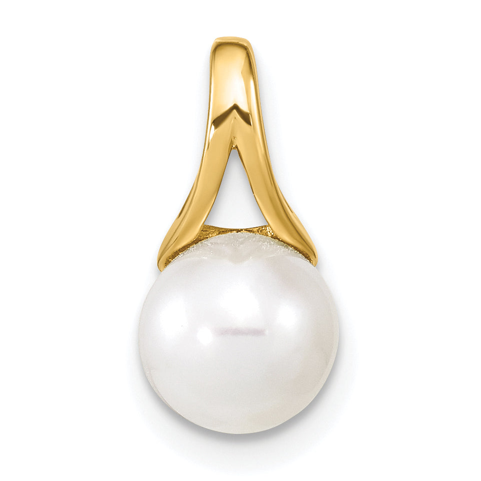 14K Gelbgold 14K 7-8mm Weiß Süßwasser Zuchtperle Poliert Anhänger