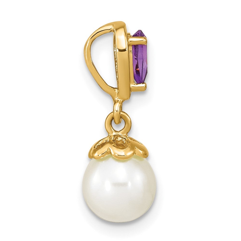 14K Gelbgold 14K Gold mit Amethyst & Süßwasser Zuchtperle Poliert Kette Anhänger
