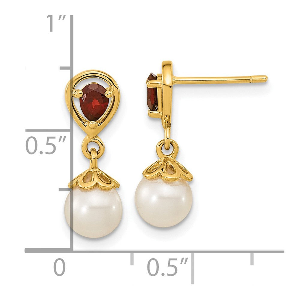 14K Gelbgold 6 7mm Fwc Perle Mozambique Granat Hängend Ohrstecker