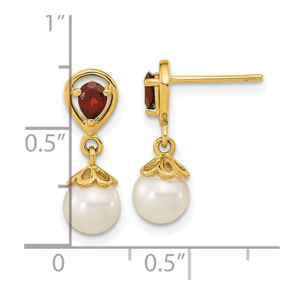 14K Gelbgold 6 7mm Fwc Perle Mozambique Granat Hängend Ohrstecker