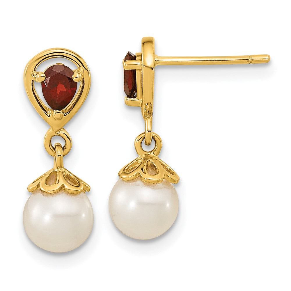 14K Gelbgold 6 7mm Fwc Perle Mozambique Granat Hängend Ohrstecker