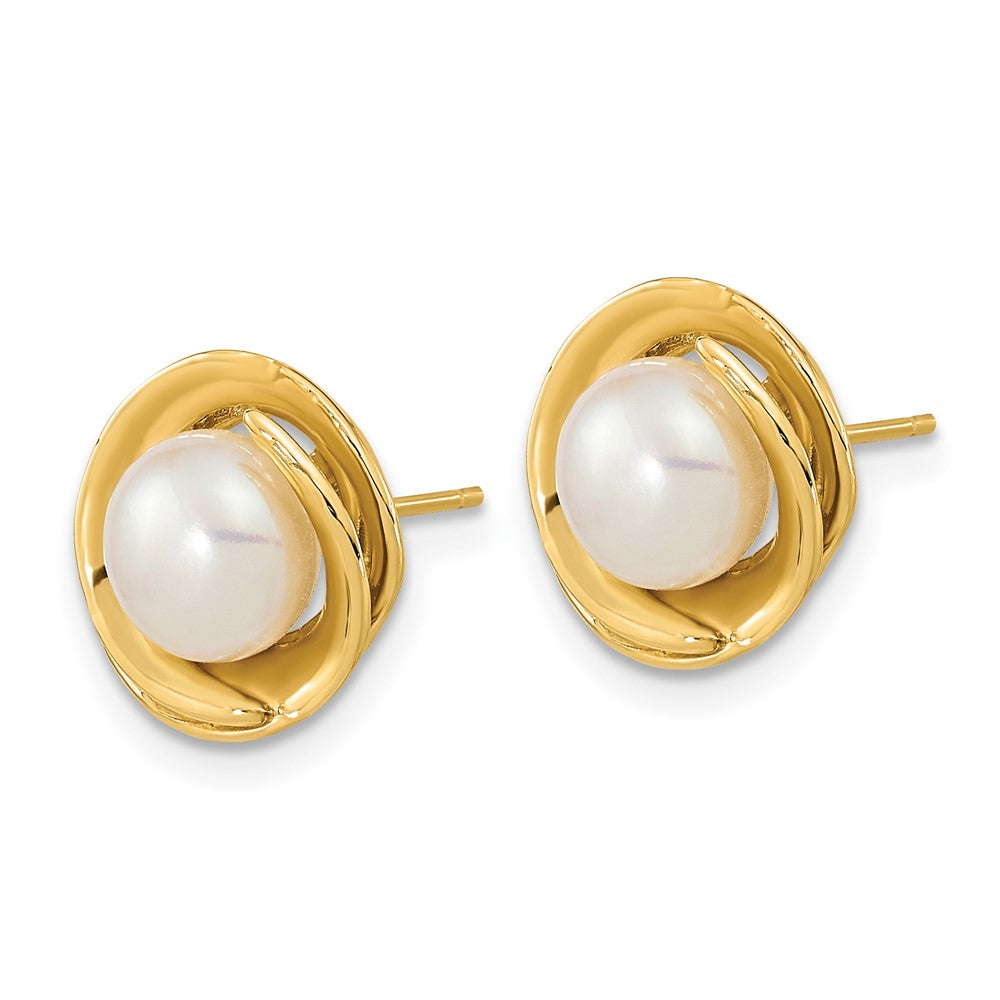 14K Gelbgold 6 7mm Weiß Knopf Süßwasser Zuchtperle Ohrstecker