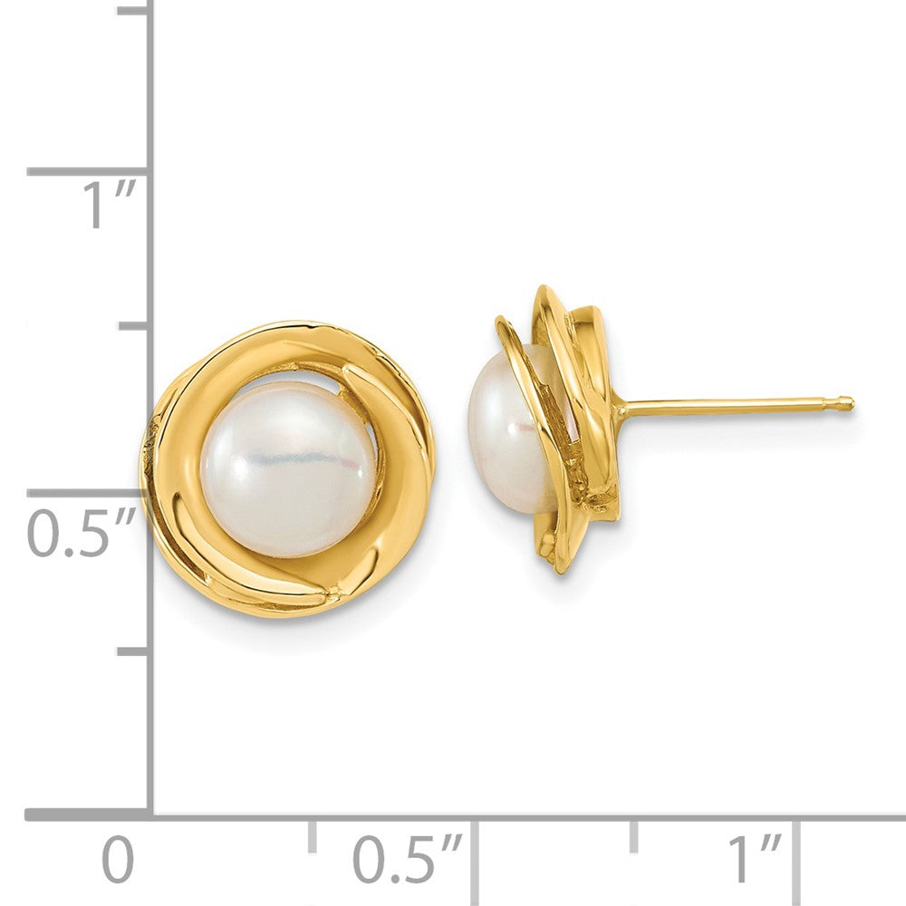 14K Gelbgold 6 7mm Weiß Knopf Süßwasser Zuchtperle Ohrstecker