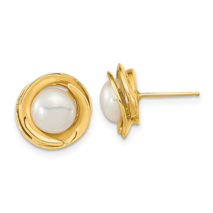 14K Gelbgold 6 7mm Weiß Knopf Süßwasser Zuchtperle Ohrstecker