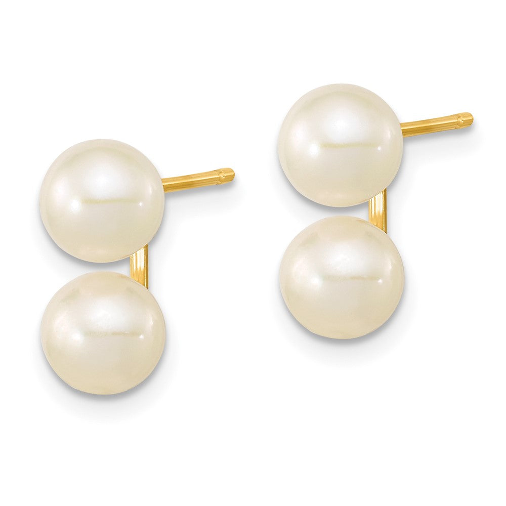 14K Gelbgold 6 7mm Weiß Rund Süßwasser Zucht Doppelt Perle Ohrstecker