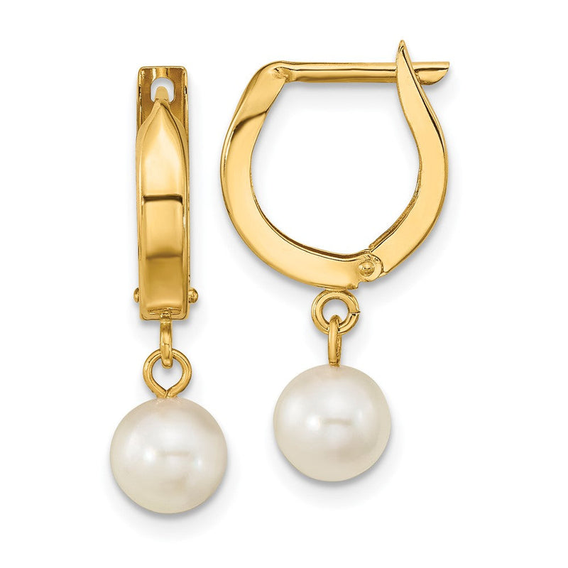 14K Gelbgold 6 7mm Weiß Rund Akoya Salzwasser Zuchtperle Creole Ohrhänger