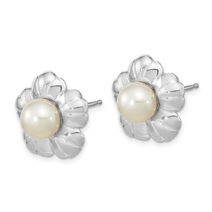 14K Weißgold 5 6mm Knopf Süßwasser Zuchtperle Blume Ohrstecker
