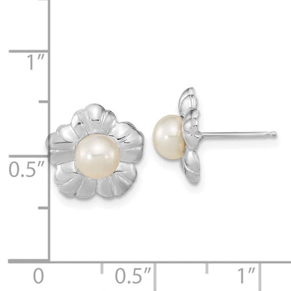 14K Weißgold 5 6mm Knopf Süßwasser Zuchtperle Blume Ohrstecker