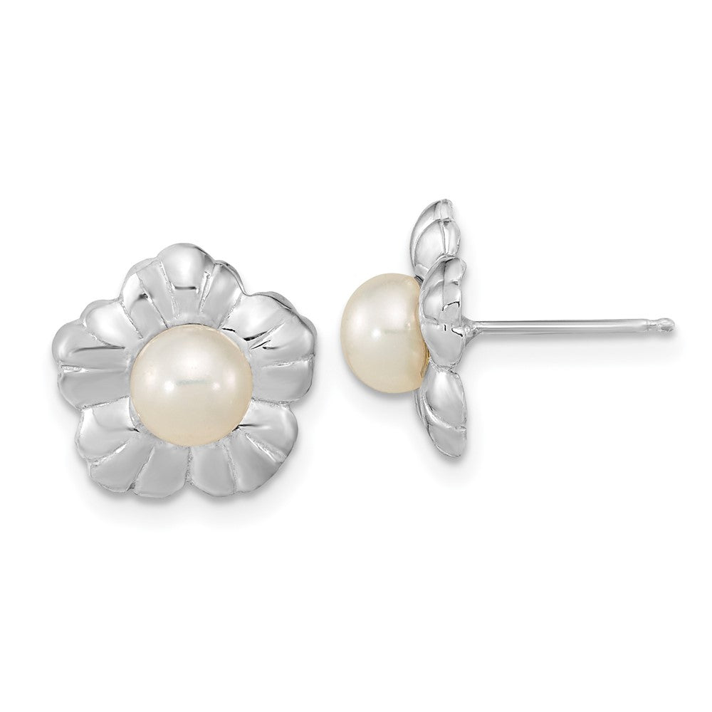 14K Weißgold 5 6mm Knopf Süßwasser Zuchtperle Blume Ohrstecker