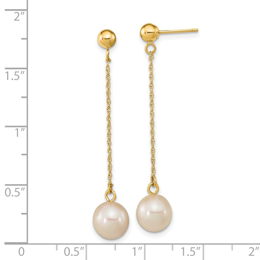 14K Gelbgold 7 8mm Weiß Rund Süßwasser Zuchtperle Stecker Ohrhänger