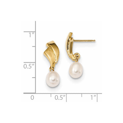 14K Gelbgold 5 6mm Weiß Rice Süßwasser Zuchtperle Stecker Ohrhänger