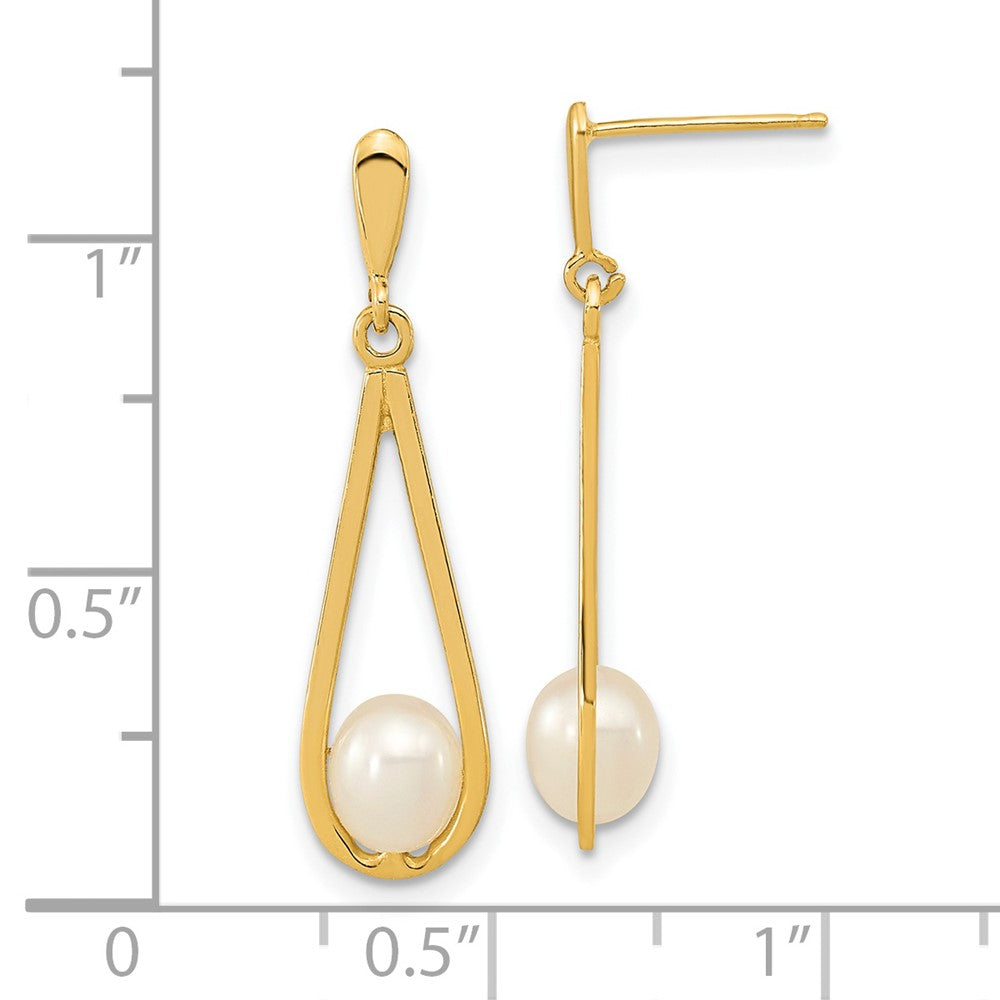 14K Gelbgold 5 6mm Weiß Rice Süßwasser Zuchtperle Stecker Ohrhänger