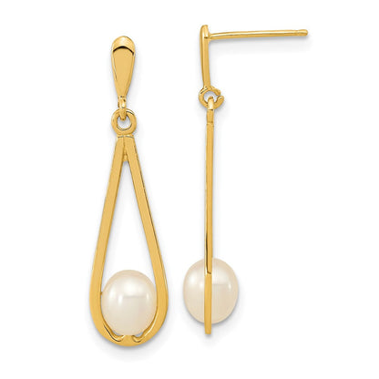 14K Gelbgold 5 6mm Weiß Rice Süßwasser Zuchtperle Stecker Ohrhänger