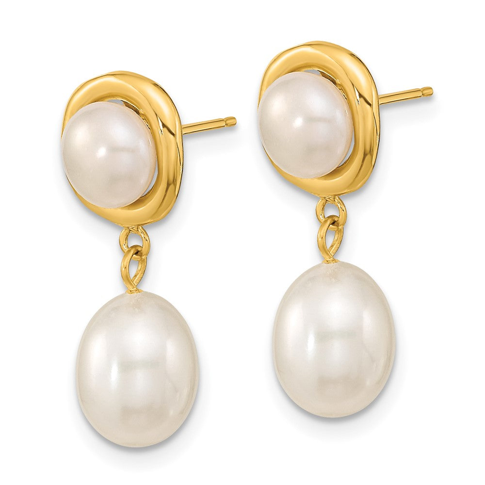 14K Gelbgold 5 7mm Weiß Knopf und Rice Süßwasser Zuchtperle Stecker Ohrhänger
