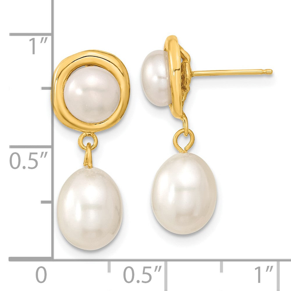 14K Gelbgold 5 7mm Weiß Knopf und Rice Süßwasser Zuchtperle Stecker Ohrhänger