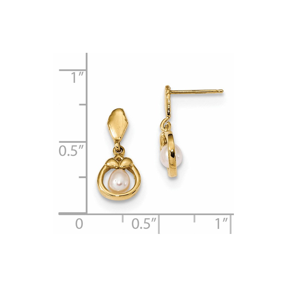 14K Gelbgold 3 4mm Weiß Süßwasser Zuchtperle Stecker Ohrhänger