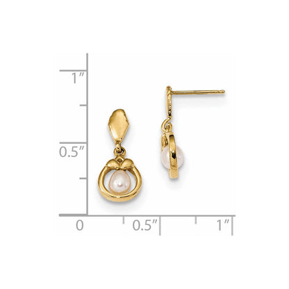 14K Gelbgold 3 4mm Weiß Süßwasser Zuchtperle Stecker Ohrhänger