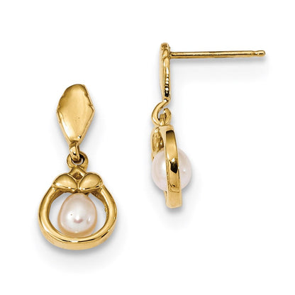 14K Gelbgold 3 4mm Weiß Süßwasser Zuchtperle Stecker Ohrhänger