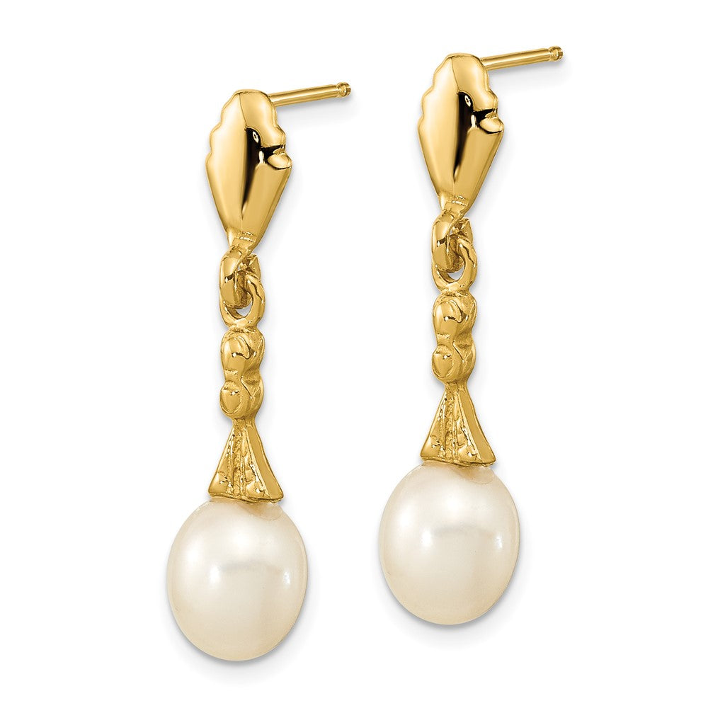 14K Gelbgold 5 6mm Weiß Tropfen Süßwasser Zuchtperle Stecker Ohrhänger