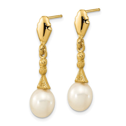 14K Gelbgold 5 6mm Weiß Tropfen Süßwasser Zuchtperle Stecker Ohrhänger