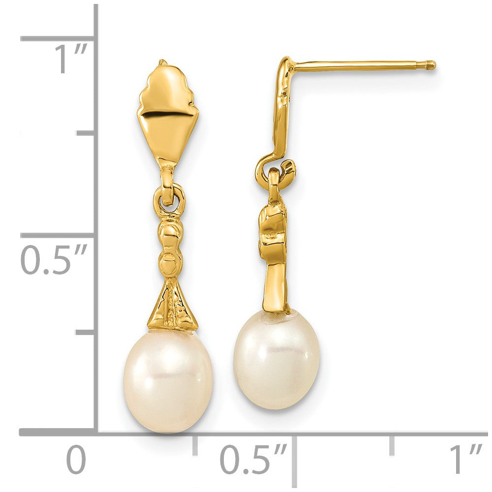 14K Gelbgold 5 6mm Weiß Tropfen Süßwasser Zuchtperle Stecker Ohrhänger