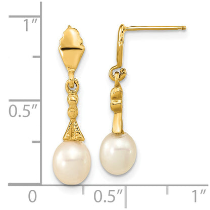14K Gelbgold 5 6mm Weiß Tropfen Süßwasser Zuchtperle Stecker Ohrhänger