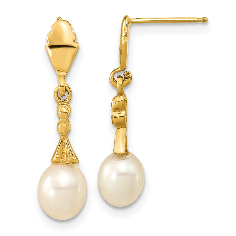 14K Gelbgold 5 6mm Weiß Tropfen Süßwasser Zuchtperle Stecker Ohrhänger