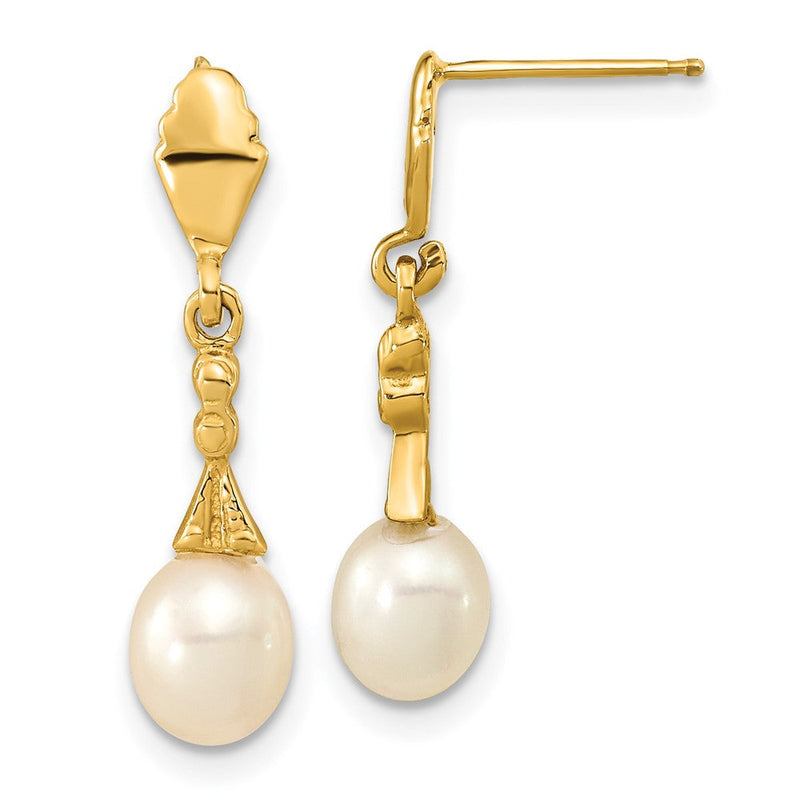 14K Gelbgold 5 6mm Weiß Tropfen Süßwasser Zuchtperle Stecker Ohrhänger