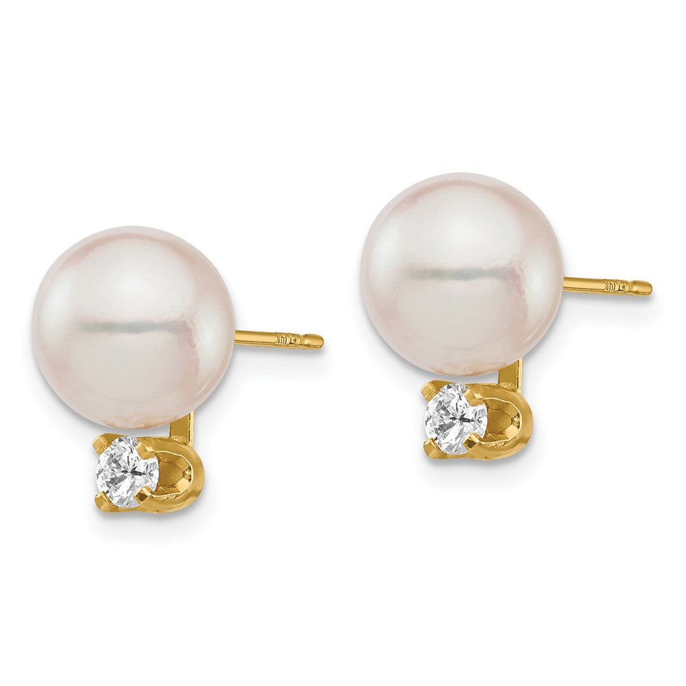 14K Weißgold Ohrstecker mit 8-9mm runden Akoya-Zuchtperlen (Saltwater) und Diamant