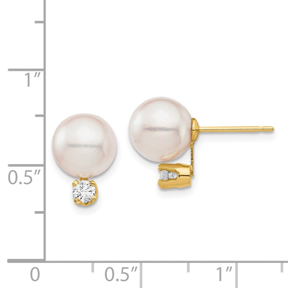 14K Weißgold Ohrstecker mit 8-9mm runden Akoya-Zuchtperlen (Saltwater) und Diamant