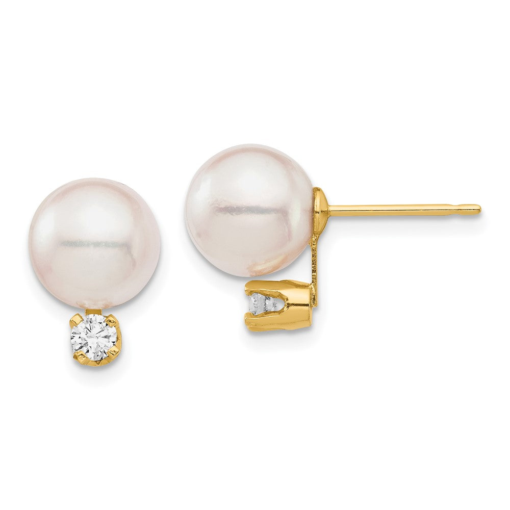 14K Weißgold Ohrstecker mit 8-9mm runden Akoya-Zuchtperlen (Saltwater) und Diamant