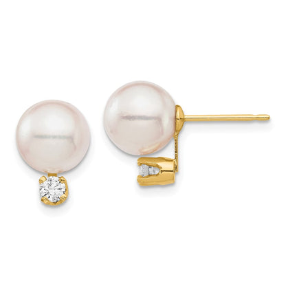 14K Weißgold Ohrstecker mit 8-9mm runden Akoya-Zuchtperlen (Saltwater) und Diamant