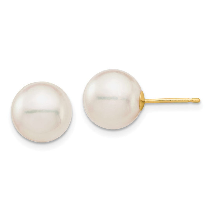 14K Gelbgold 9 10mm Weiß Rund Salzwasser Akoya Zuchtperle Ohrstecker