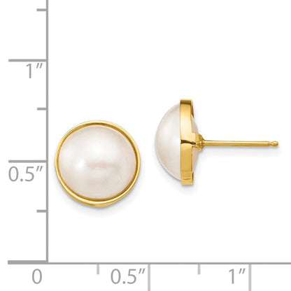 14K Gelbgold 10 11mm Weiß Mabe Salzwasser Zuchtperle Ohrstecker