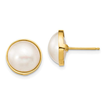 14K Gelbgold 10 11mm Weiß Mabe Salzwasser Zuchtperle Ohrstecker