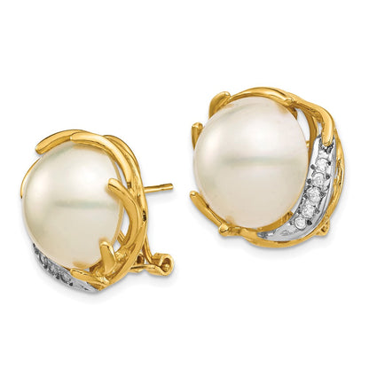 14K Gelbgold 12 13mm Salzwasser Zucht Mabe Perle.10ct Diamant Omega Rückseite Ohrringe