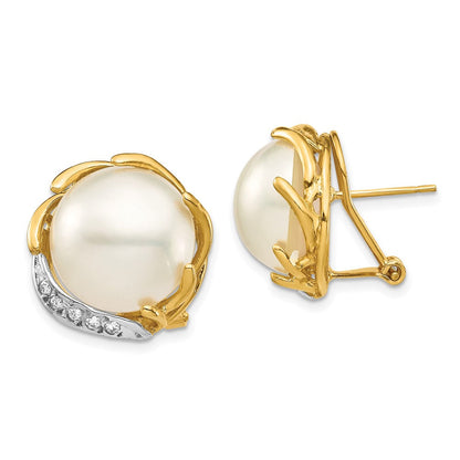 14K Gelbgold 12 13mm Salzwasser Zucht Mabe Perle.10ct Diamant Omega Rückseite Ohrringe