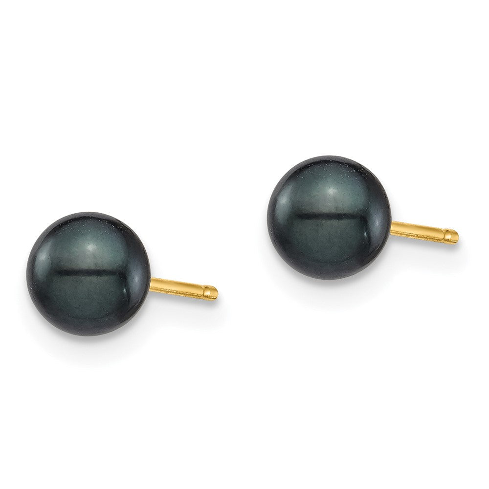 14K Gelbgold 5 6mm Rund Schwarz Salzwasser Akoya Zuchtperle Ohrstecker