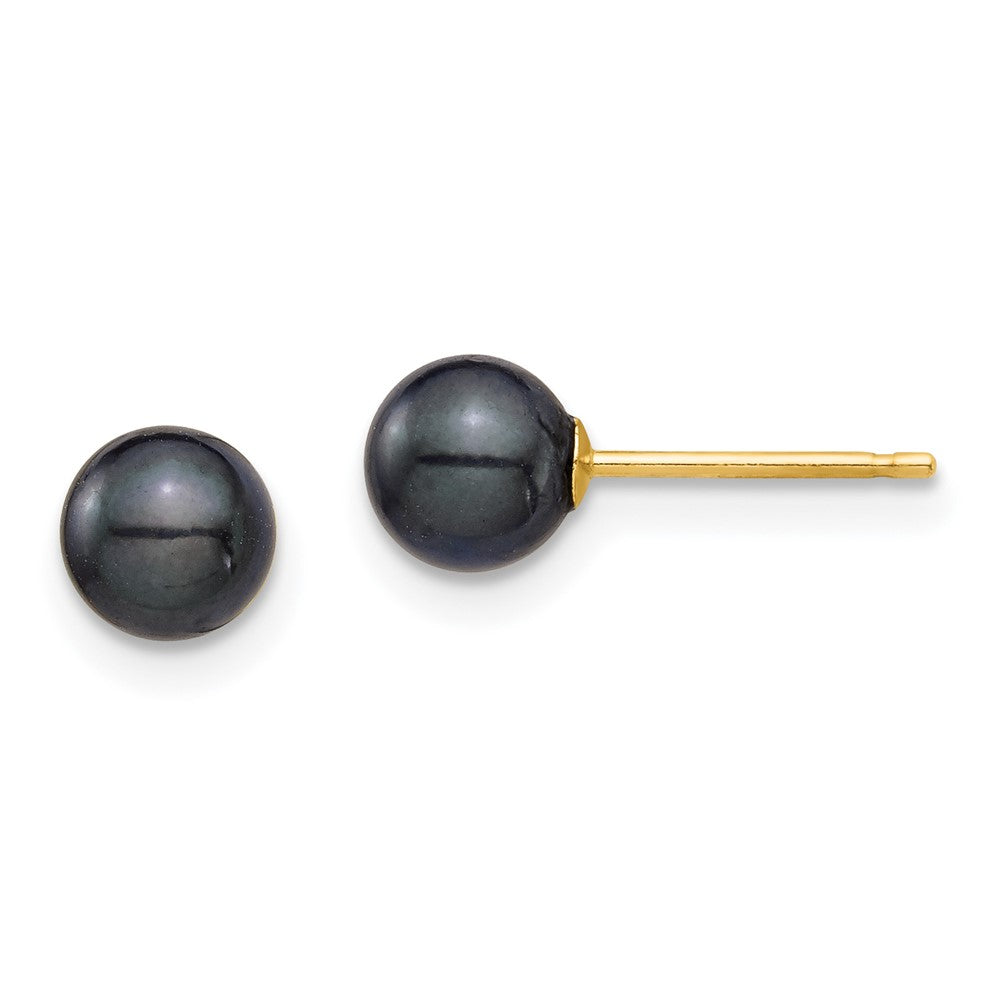 14K Gelbgold 5 6mm Rund Schwarz Salzwasser Akoya Zuchtperle Ohrstecker