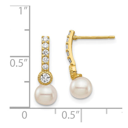 14K Gelbgold 6mm Weiß Halb Rund Süßwasser Zuchtperle Zirkonia Stecker Ohrhänger