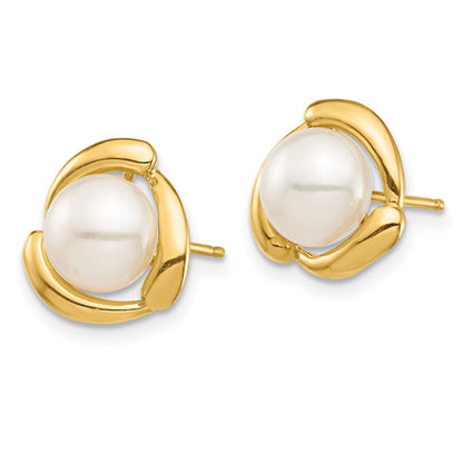 14K Gelbgold 7 8mm Weiß Knopf Süßwasser Zuchtperle Ohrstecker