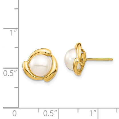 14K Gelbgold 7 8mm Weiß Knopf Süßwasser Zuchtperle Ohrstecker