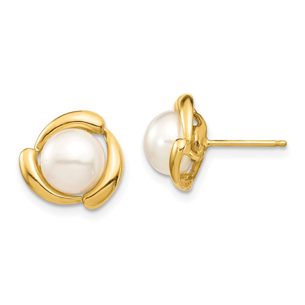 14K Gelbgold 7 8mm Weiß Knopf Süßwasser Zuchtperle Ohrstecker