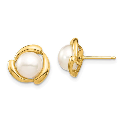 14K Gelbgold 7 8mm Weiß Knopf Süßwasser Zuchtperle Ohrstecker