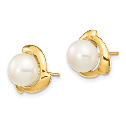14K Gelbgold 7 8mm Weiß Knopf Süßwasser Zuchtperle Ohrstecker