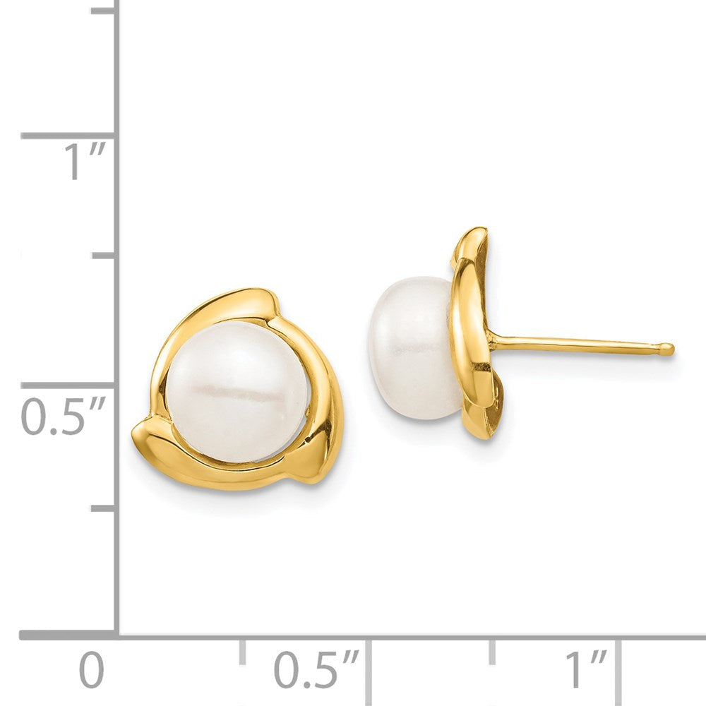 14K Gelbgold 7 8mm Weiß Knopf Süßwasser Zuchtperle Ohrstecker