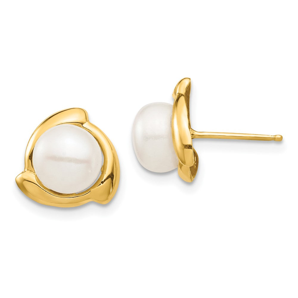 14K Gelbgold 7 8mm Weiß Knopf Süßwasser Zuchtperle Ohrstecker