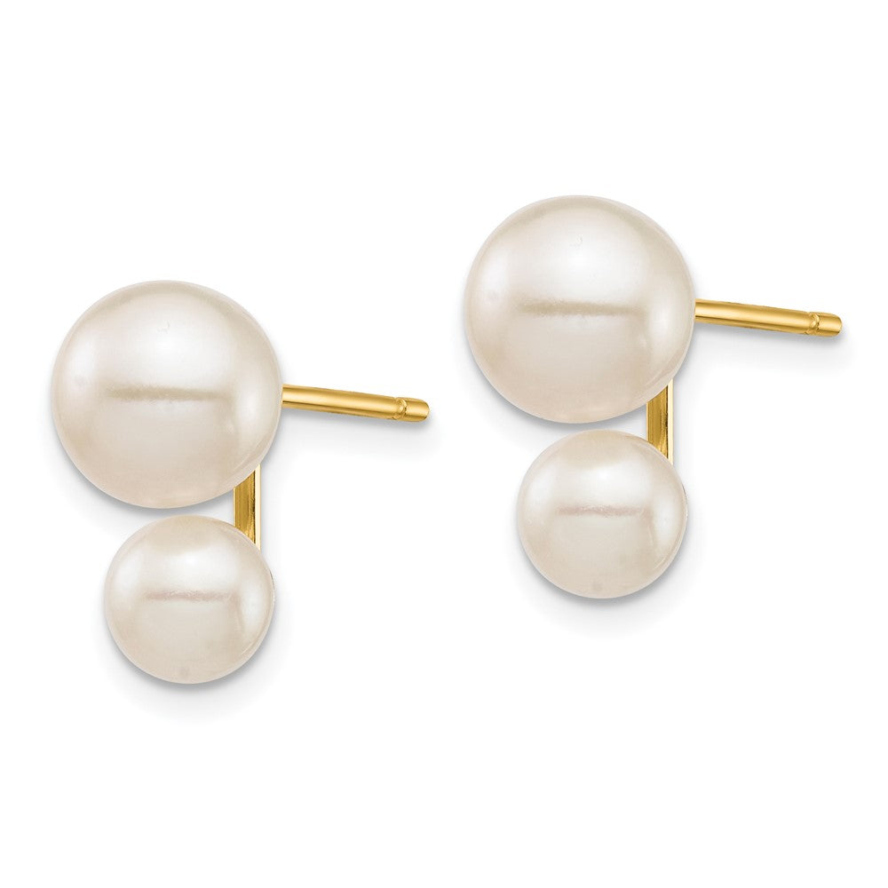 14K Gelbgold 5mm und 7mm Weiß Rund Süßwasser Zucht Doppelt Perle Ohrstecker
