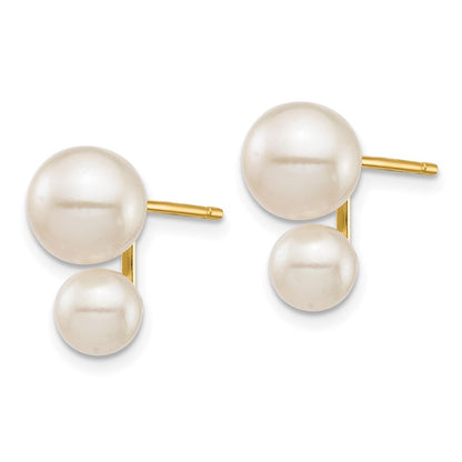 14K Gelbgold 5mm und 7mm Weiß Rund Süßwasser Zucht Doppelt Perle Ohrstecker